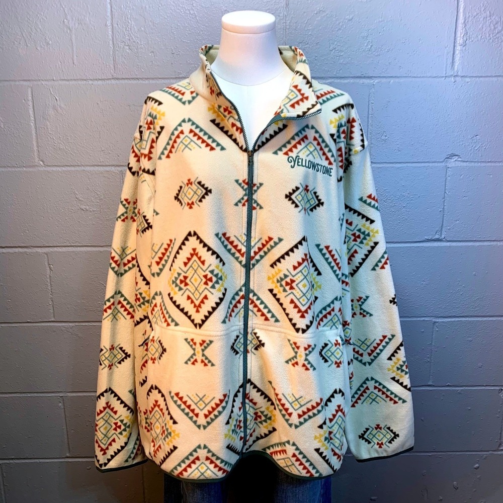 Prairie Mountain Yellowstone Park Southwestern Fleece Jacket Full Zip Womens XL
